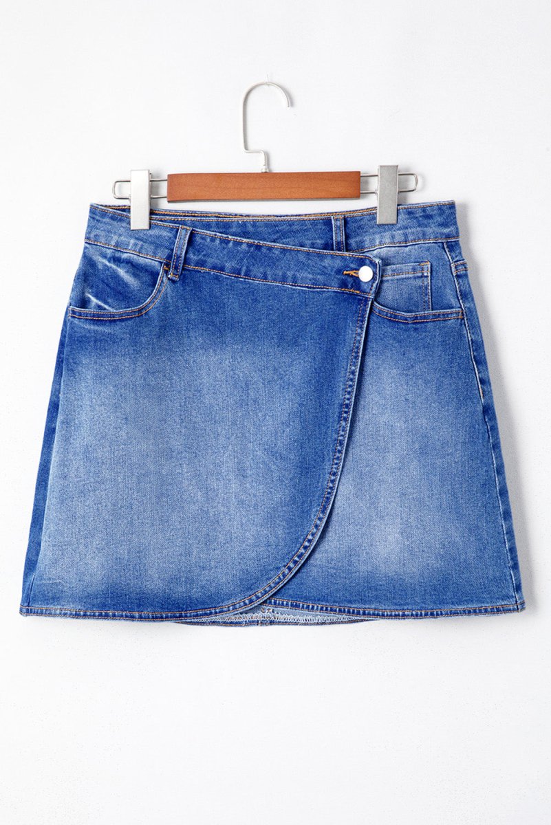 Ashleigh Blue Wrapped Crossed Waist Denim Mini Skirt Casual - Love Salve